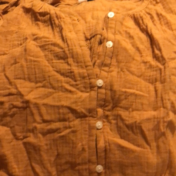 Universal Thread Mustard Gold Balloon Sleeve Gauze Dress Midi Tie Waist Henley - Picture 5 of 5